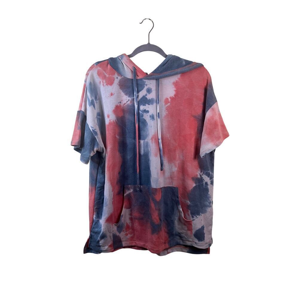 White Birch Tie Dye Hooded Short Sleeve Top Size Large